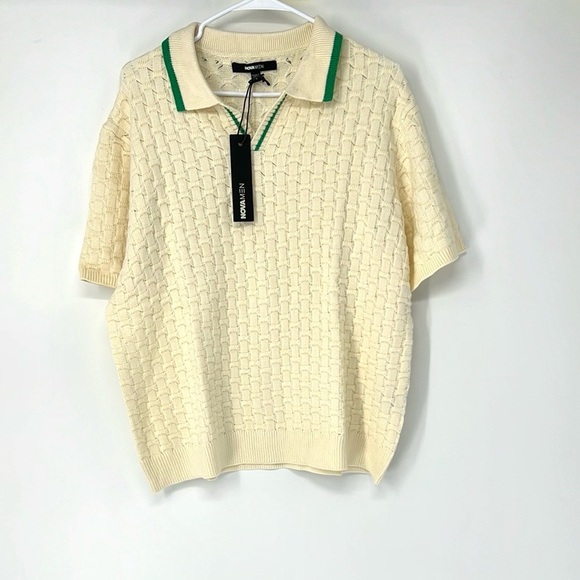 Fashion nova men NWT Cream Knit Polo shirt - Picture 1 of 6